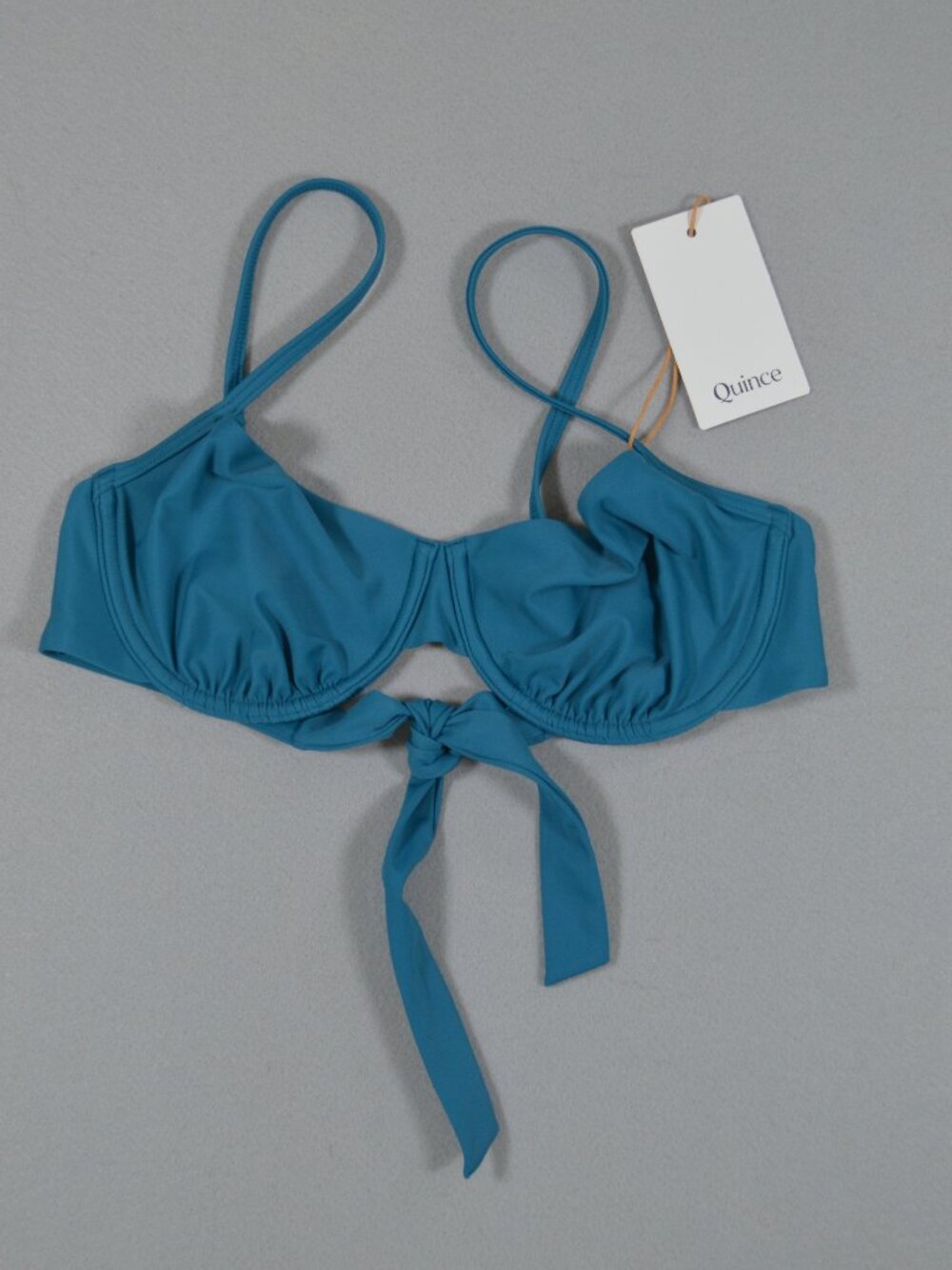 Quince Italian Demi Bikini Top Lagoon Teal Blue Underwire NWT M
